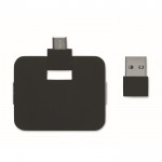 Hub USB à 4 ports avec USB et sorties type-A et type-C couleur noir deuxième vue