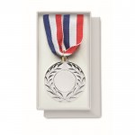 Médaille en fer avec ruban tricolore bleu, blanc, rouge couleur argenté mat