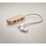 Hub USB à 3 ports dans un coffret en bois couleur bois vue détail 1