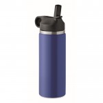 Botella de acero inoxidable reciclado antifugas con pajita 500ml couleur bleu