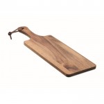 Tabla para servir de madera de acacia con asa y cordón de PU couleur bois