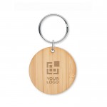 Porte-clés personnalisé simple en bambou rond pas cher vue avec zone d'impression