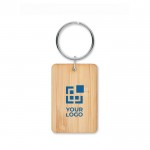 Porte-clés promotionnel pas cher en bambou de forme rectangulaire vue avec zone d'impression