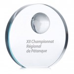 Trophée publicitaire avec sphère en cristal couleur  transparent avec logo