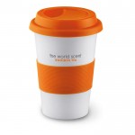 Tasse en céramique personnalisée avec couvercle 400ml couleur  orange avec logo