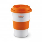 Tasse en céramique personnalisée avec couvercle 400ml couleur  orange imprimé