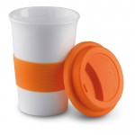 Tasse en céramique personnalisée avec couvercle 400ml couleur  orange deuxième vue