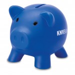 Tirelire publicitaire en forme de cochon couleur  bleu avec logo