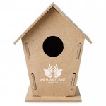 Maison pour oiseaux en aggloméré couleur  bois avec logo