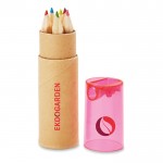 Ensemble de 6 crayons personnalisés pour enfants couleur  rose deuxième vue avec logo