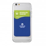 Porte-cartes publicitaire en silicone pour téléphone portable couleur  bleu roi  deuxième vue avec logo