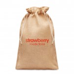 Grand sac en jute pour cadeaux d'entreprise couleur beige quatrième vue avec logo