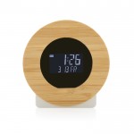 Horloge de bureau ronde en bambou couleur bois deuxième vue