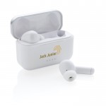 Écouteurs sans fil haut de gamme couleur blanc vue avec logo