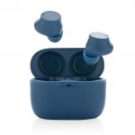 Écouteurs publicitaires à bouton avec étui couleur bleu