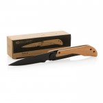 Couteau de luxe avec lame en acier inoxydable couleur bois vue avec boîte