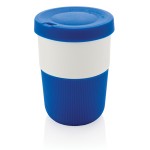 Tasse à emporter avec bande en silicone couleur bleu