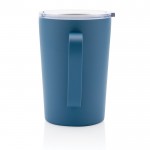 Tasse thermique en acier recyclé avec poignée couleur bleu troisième vue