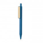 Stylo de couleur avec clip en bambou couleur bleu