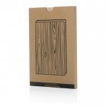 Carnet à couverture rigide motif bois A5 pages lignées couleur marron clair vue avec boîte