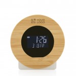 Horloge de bureau ronde en bambou avec zone d'impression