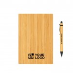 Joli carnet publicitaire en bambou avec stylo avec zone d'impression
