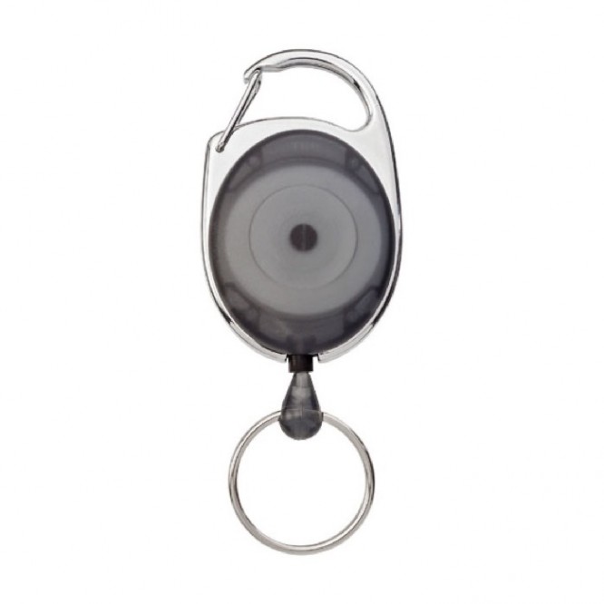 Porte-clés mousqueton avec clip extensible couleur noir deuxième vue frontale