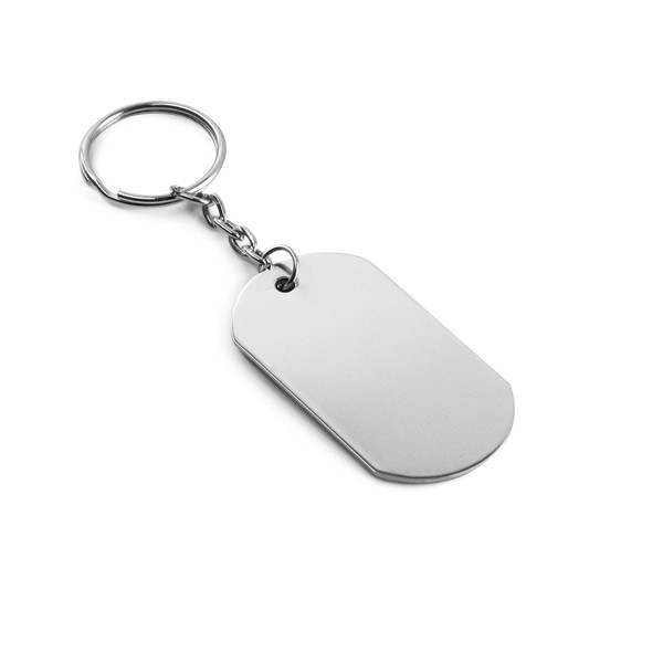 Porte-clés en forme de badge militaire couleur argenté mat