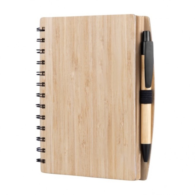 Carnet avec couverture en bambou et stylo couleur naturel