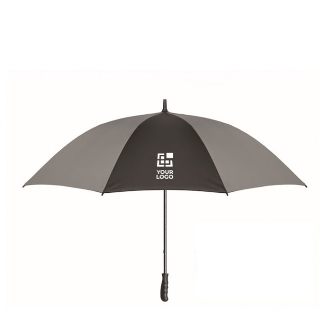 Parapluie manuel en pongé réfléchissant à poignée droite 30” vue avec zone d'impression