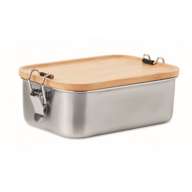 Petite lunch box personnalisable en inox couleur bois