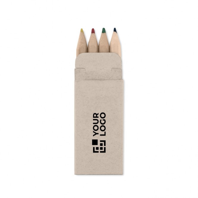Boîte de 4 crayons de couleur personnalisés couleur  beige imprimé
