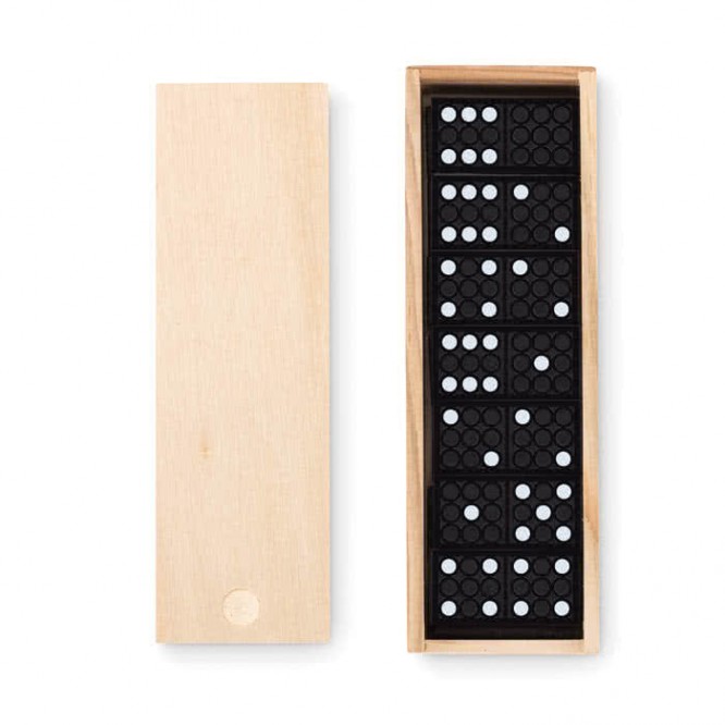 Domino publicitaire dans une boîte en bois couleur  bois