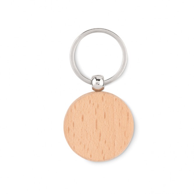 Porte-clés personnalisé rond en bois couleur bois