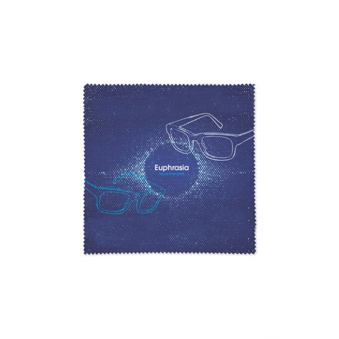 Petite serviette pour nettoyer les lunettes couleur blanc quatrième vue avec logo