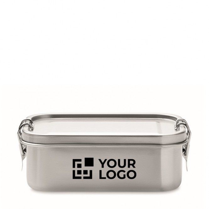 Lunch box publicitaire avec un style rétro couleur argenté mat