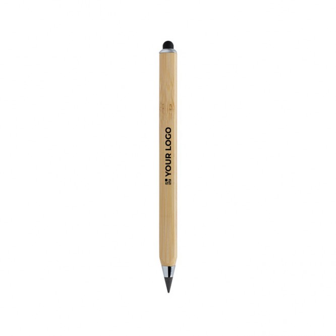 Crayon triangulaire en bambou avec stylet et encre infinie couleur marron avec zone d'impression