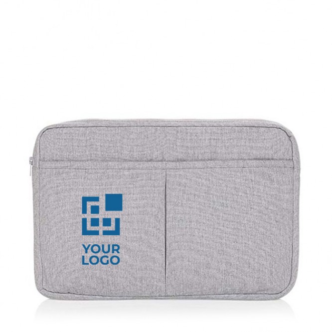 Pochette pour PC 15,6” en coton recyclé à poches frontales couleur gris avec zone d'impression