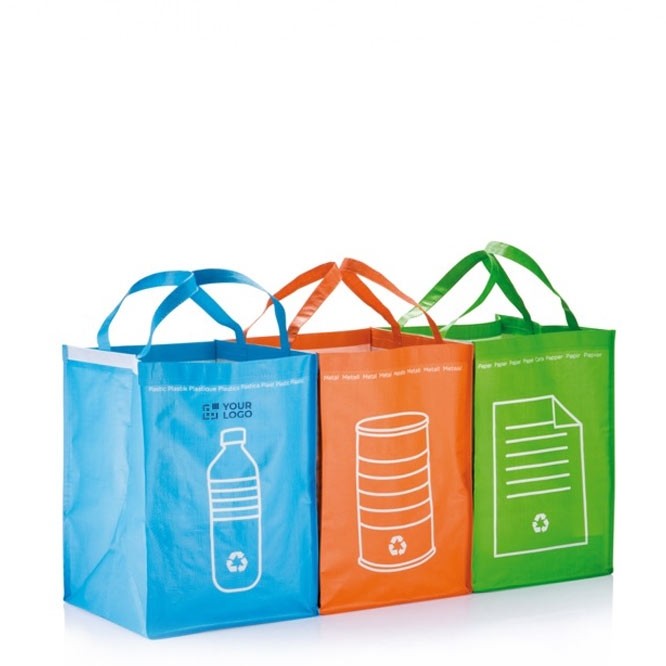 3 sacs publicitaires pour faire du recyclage vue avec zone d'impression