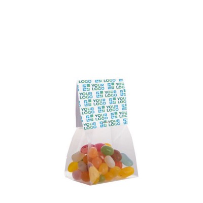 Sachet de Jelly Beans avec en-tête imprimé 50g couleur transparent