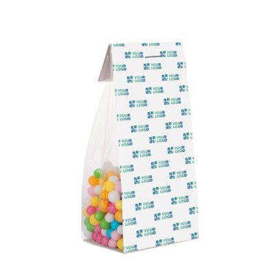 Sachet de bonbons fruités avec carton imprimé 100g