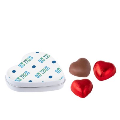Boîte cœur avec 3 chocolats et couvercle personnalisable