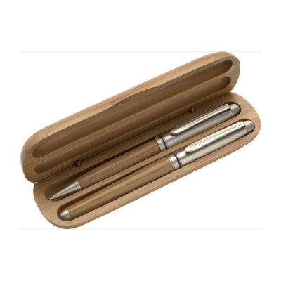 Parure de stylos à bille et roller en bambou