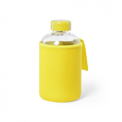Design original de gourde en verre avec étui couleur jaune