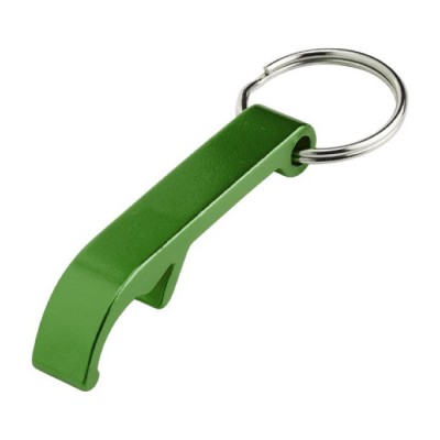 Porte-clés en métal avec décapsuleur couleur vert deuxième vue