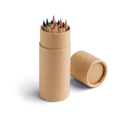 Cylindre en carton avec 12 crayons de couleur couleur marron