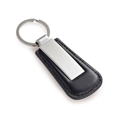 Porte-clés en cuir et métal rectangulaire couleur noir