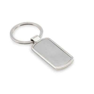 Porte-clé métallique avec une goutte de résine couleur argenté mat