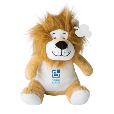 Lion en peluche avec yeux brodés, étiquette personnalisable