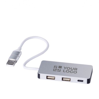 Hub USB en aluminium avec 2 ports USB-A et 1 port USB-C
